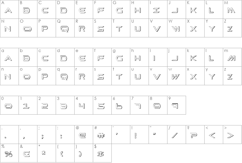 Promethean Shadow font character map preview