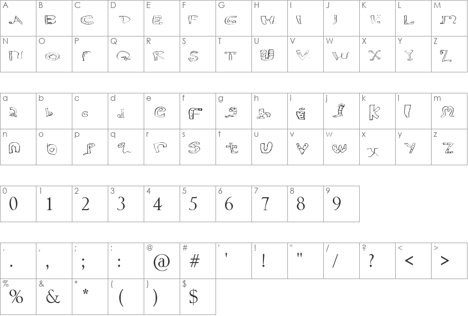 Proper Font font character map preview