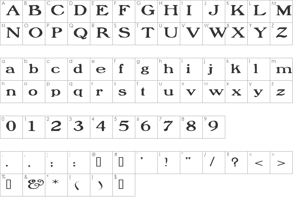 ProphetExtended font character map preview