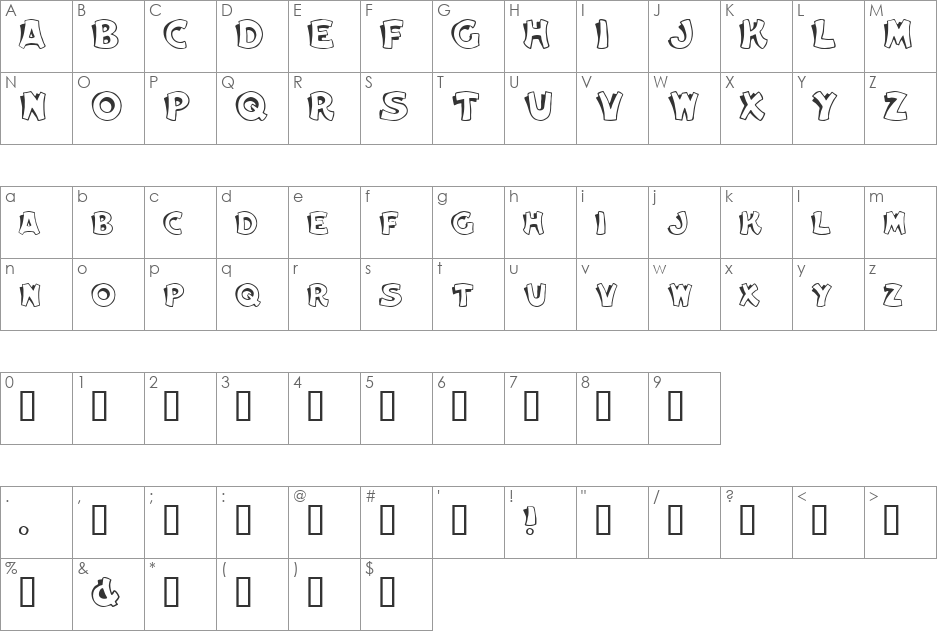 Propped-Up font character map preview