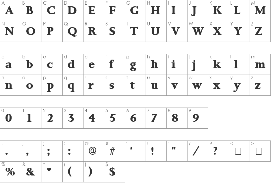 Prorenata Display SSi font character map preview