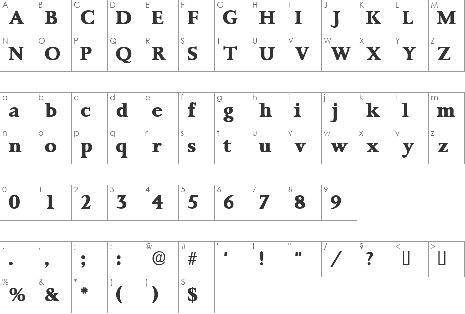 ProrenataDisplaySSi font character map preview