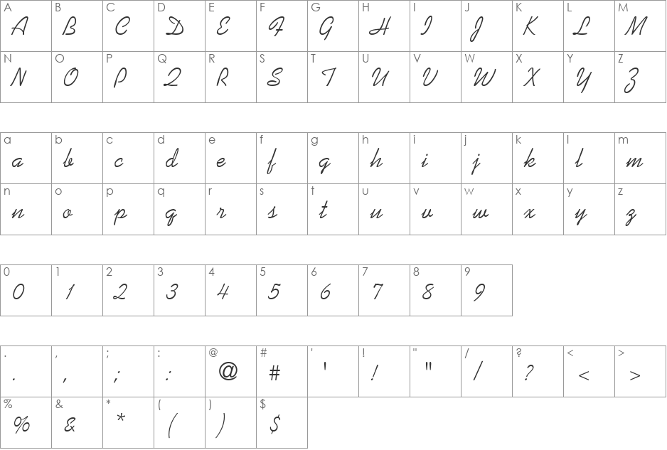 Prose Script SSi font character map preview