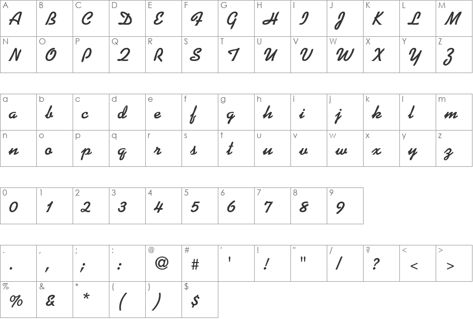 Prose Script SSi font character map preview