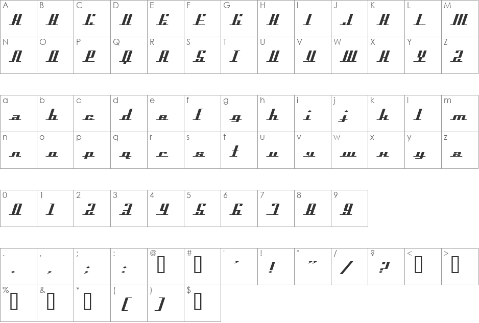 Prospect font character map preview