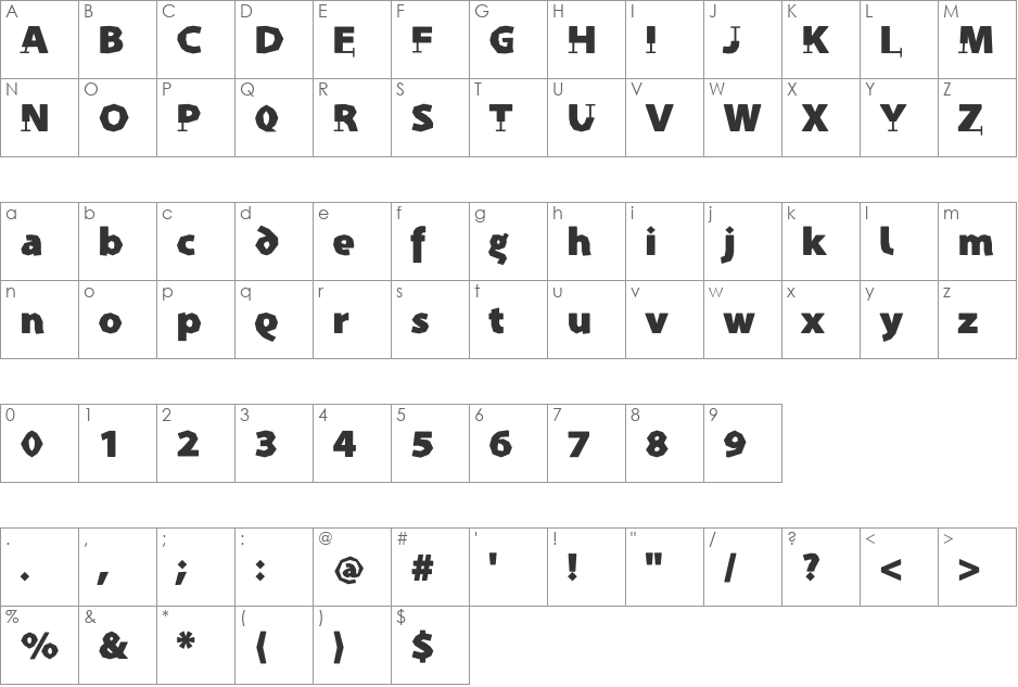 Prothesis-Caribiqu font character map preview