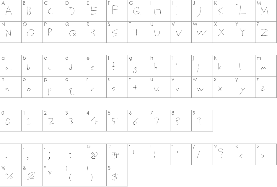 Proto Uncertain font character map preview