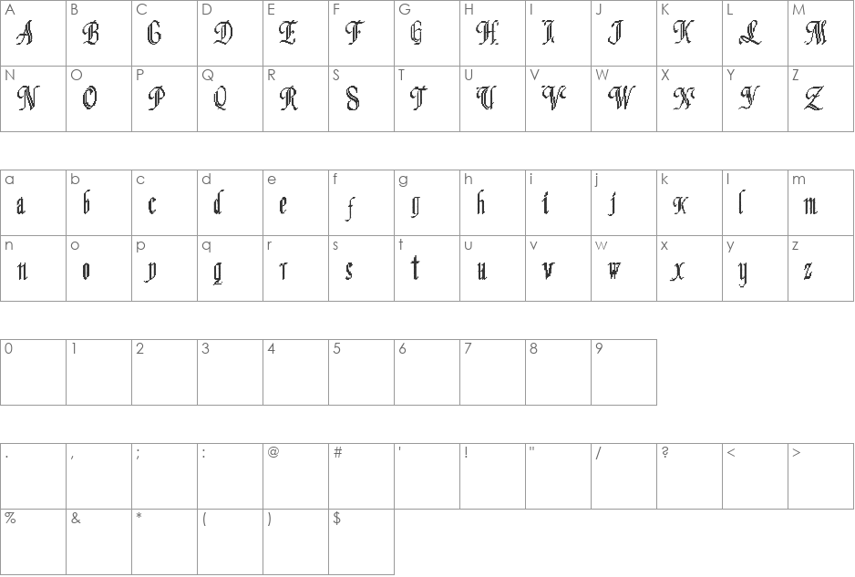 Proton Style font character map preview
