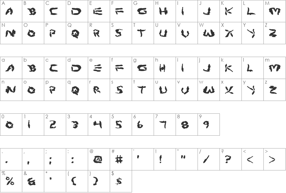 Protoplasm font character map preview