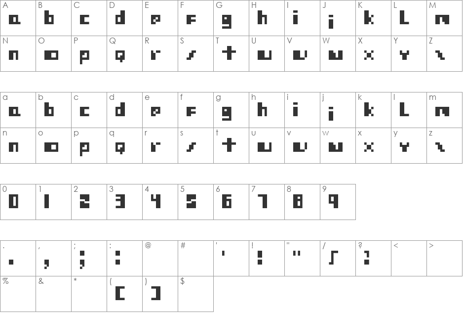 Protovision font character map preview