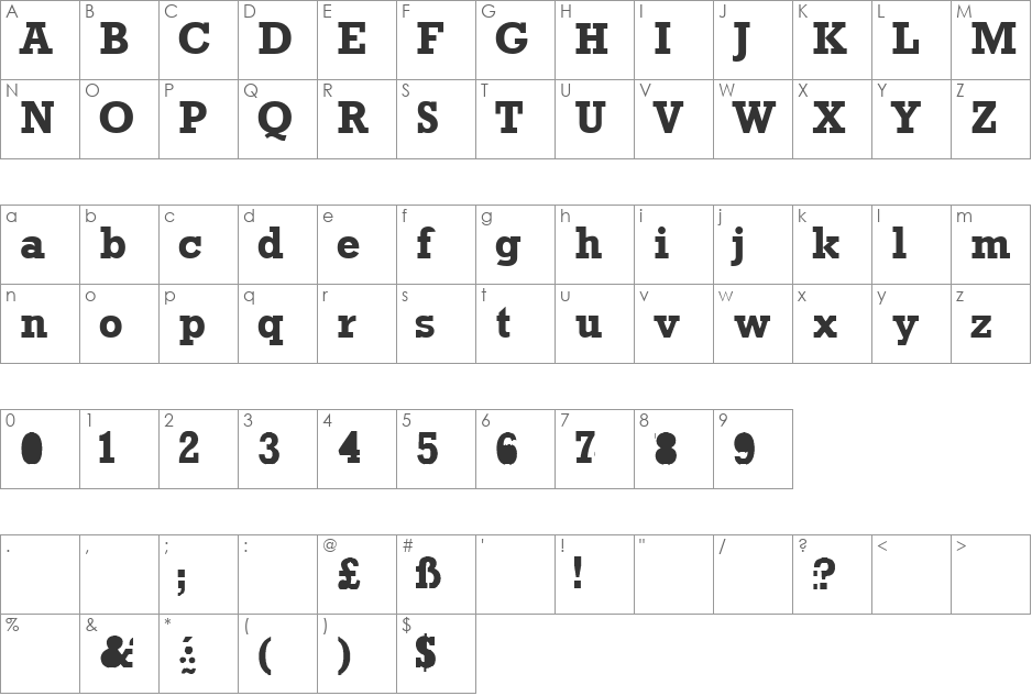 ProUN Bold font character map preview