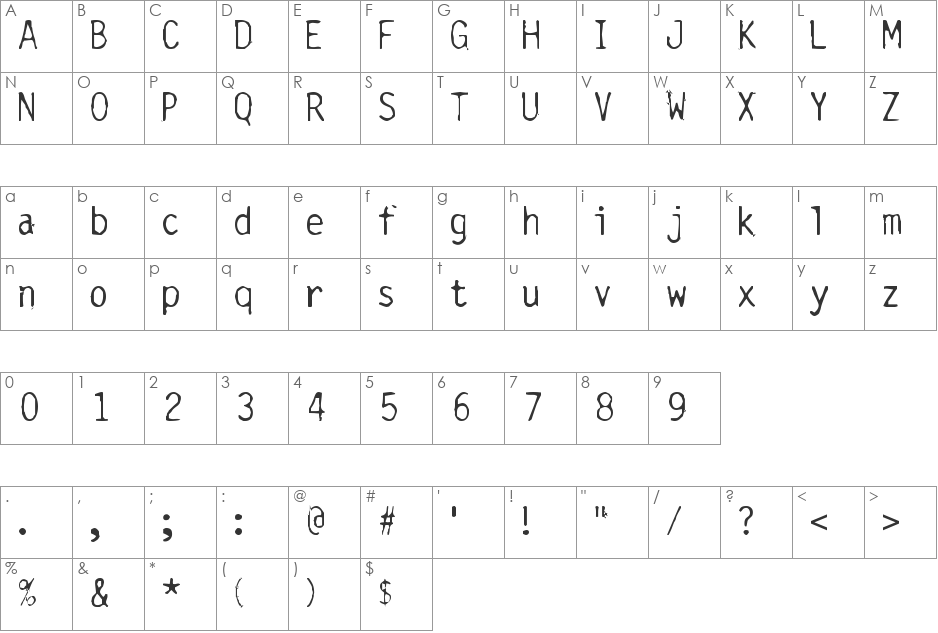 Prova font character map preview
