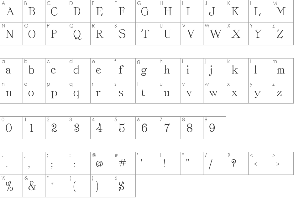 ProvLite font character map preview
