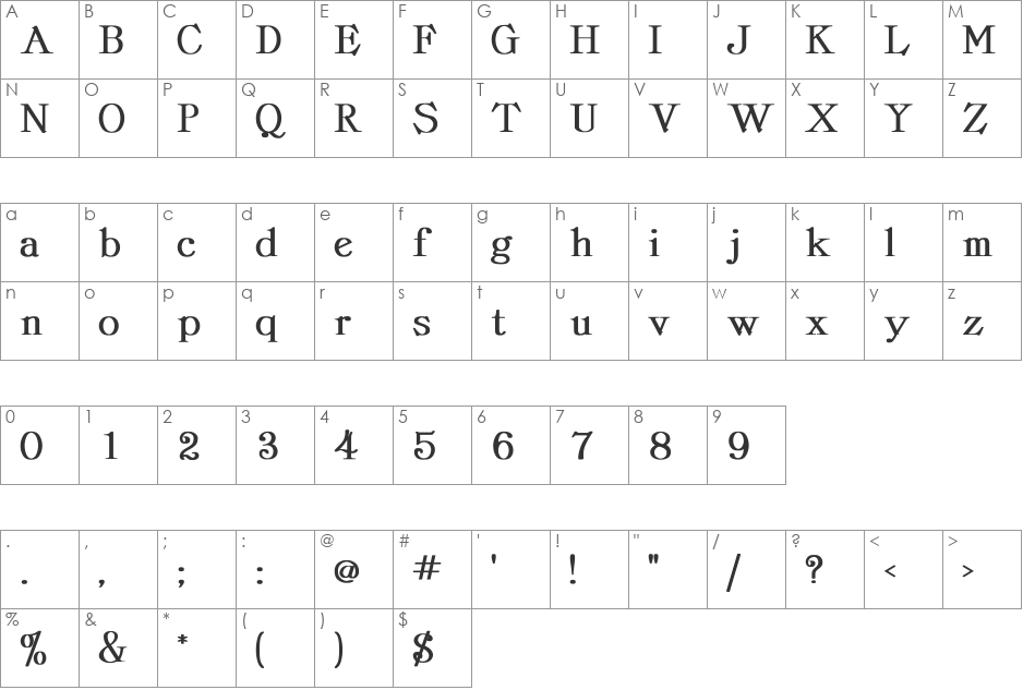 ProvLite Bold font character map preview