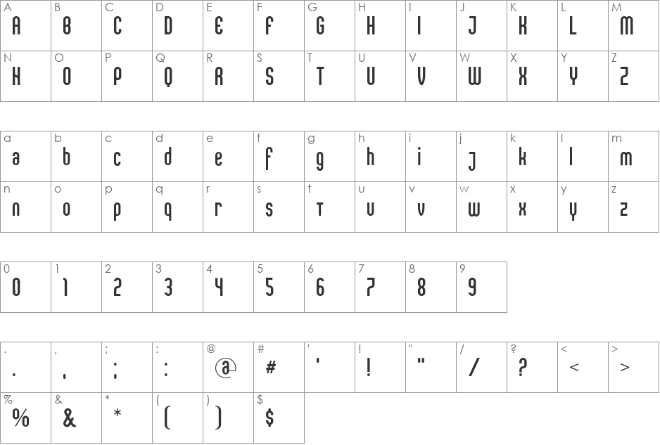 PRST font character map preview