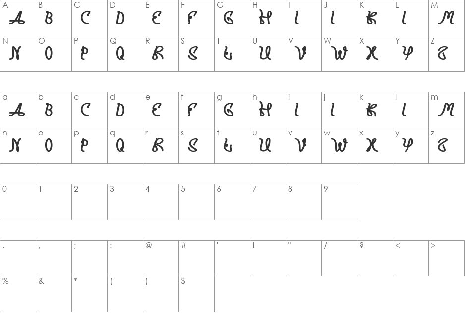 PRUDENT font character map preview