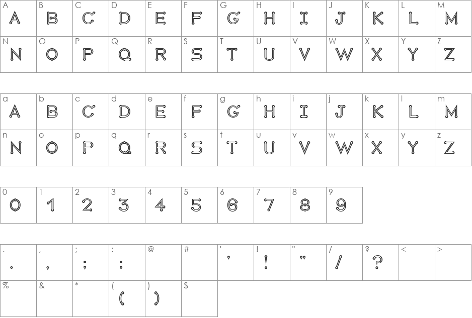 Pruspic Openface font character map preview