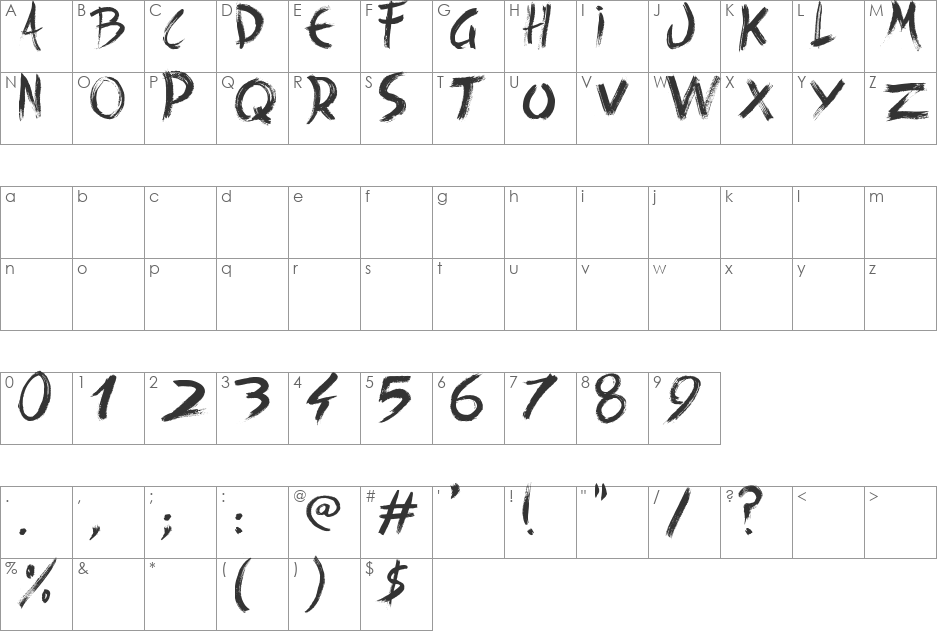 Back Ride 342 font character map preview