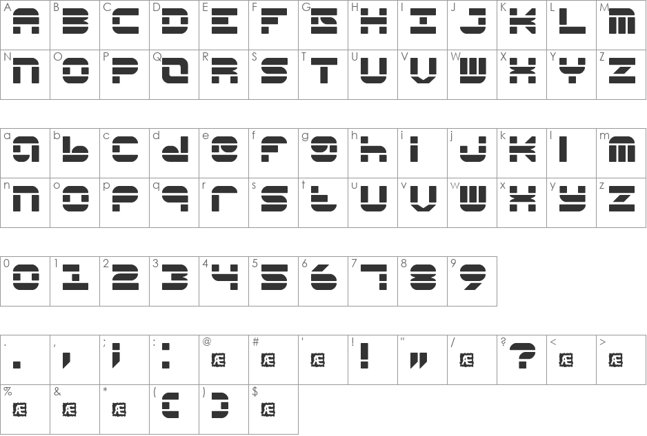 Pseudo BRK font character map preview