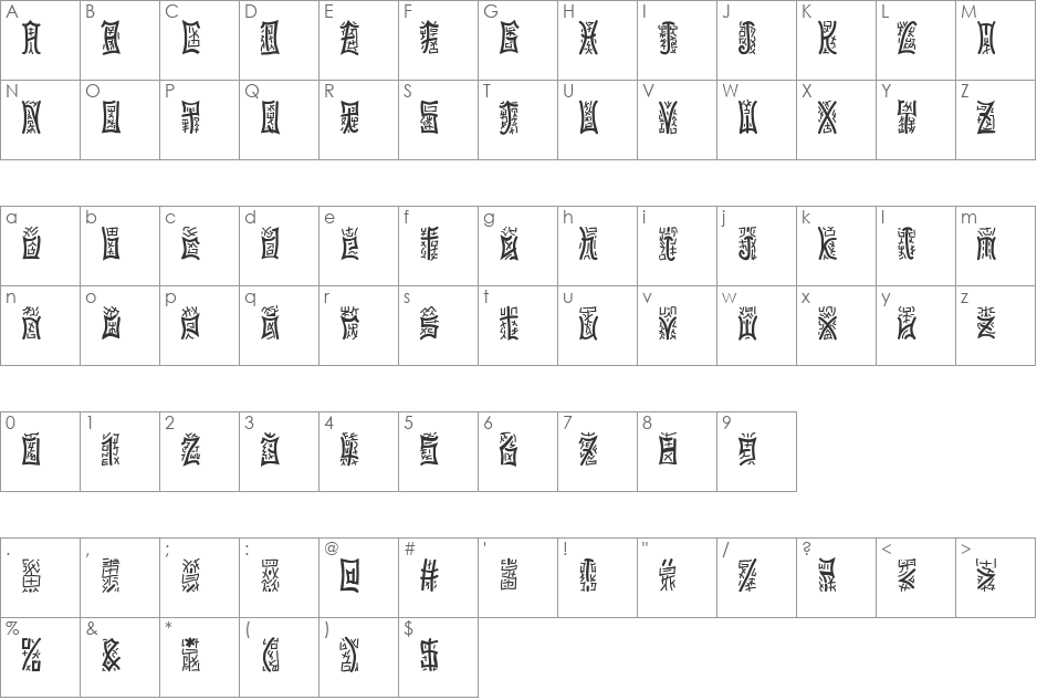 PseudoChinese Becker font character map preview