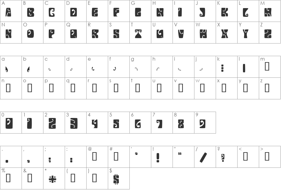 Psychedelic font character map preview