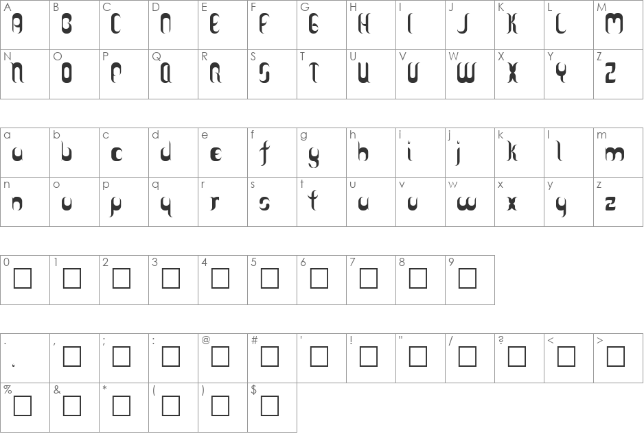 Psychoclown font character map preview