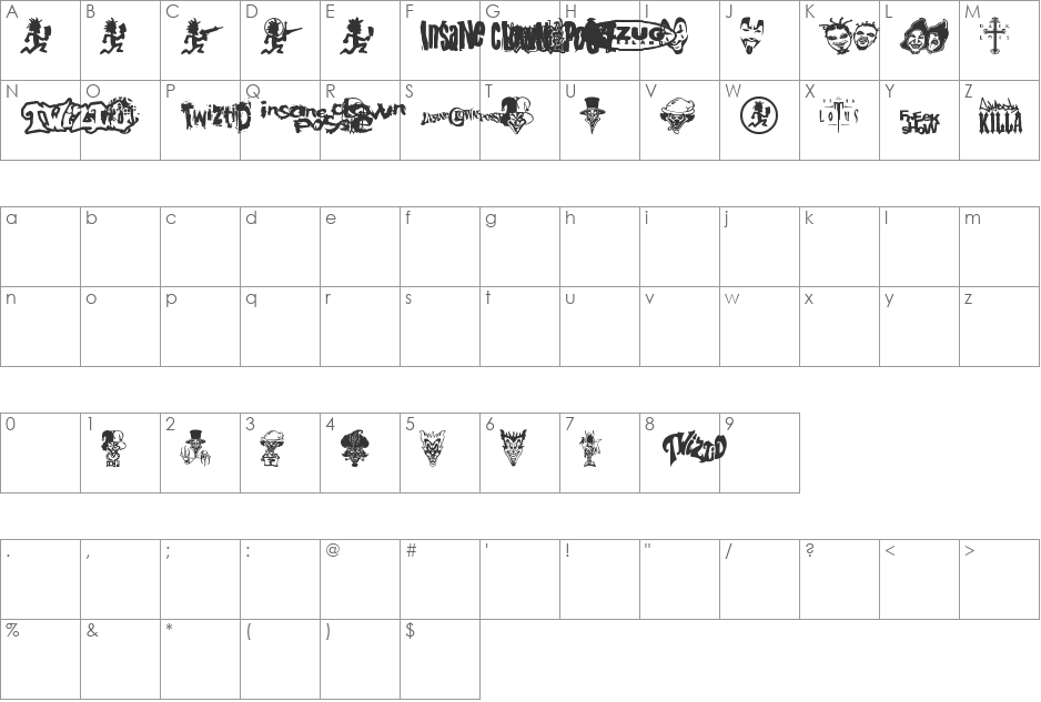 Psychopathic Font V2.0 font character map preview