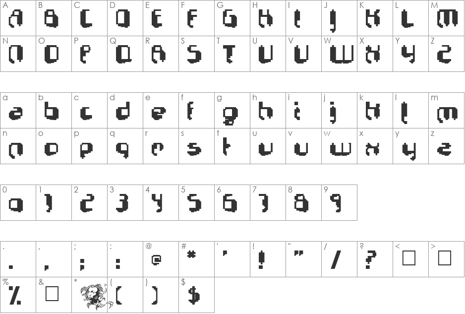 Psychopod font character map preview