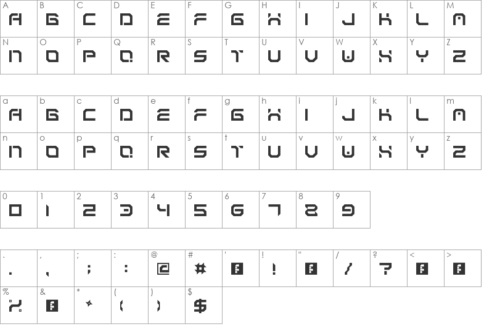 Psychotron font character map preview