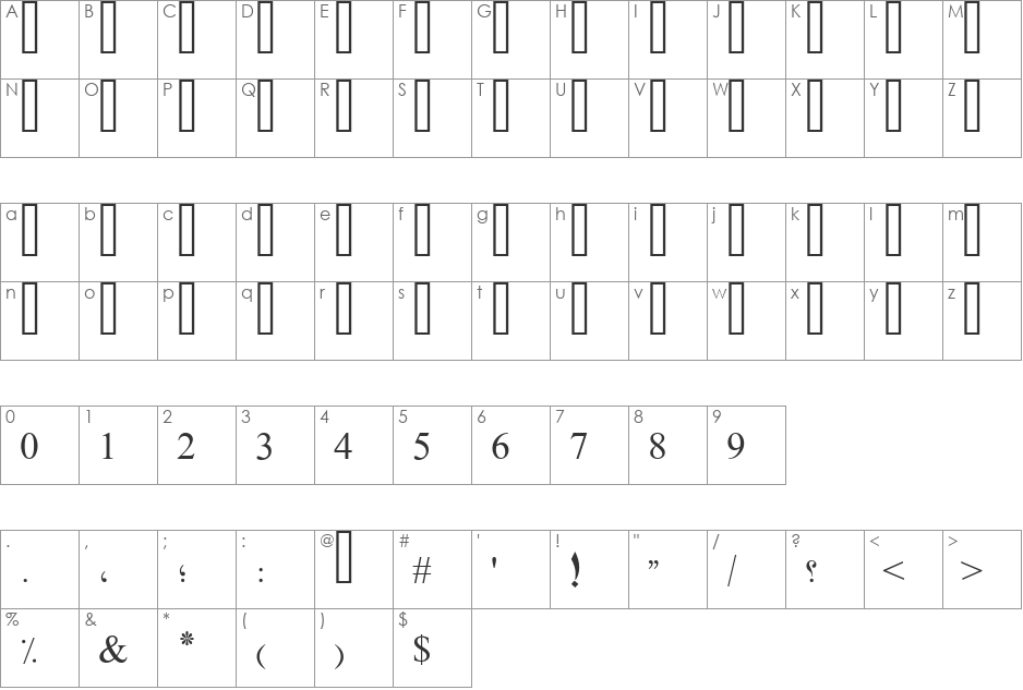PT Bold Dusky font character map preview