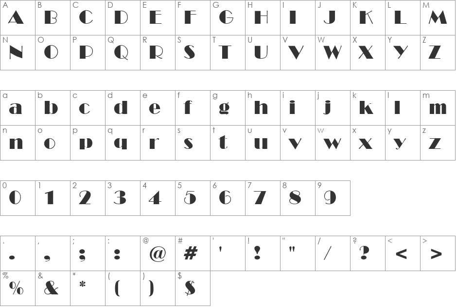 PT Capone font character map preview