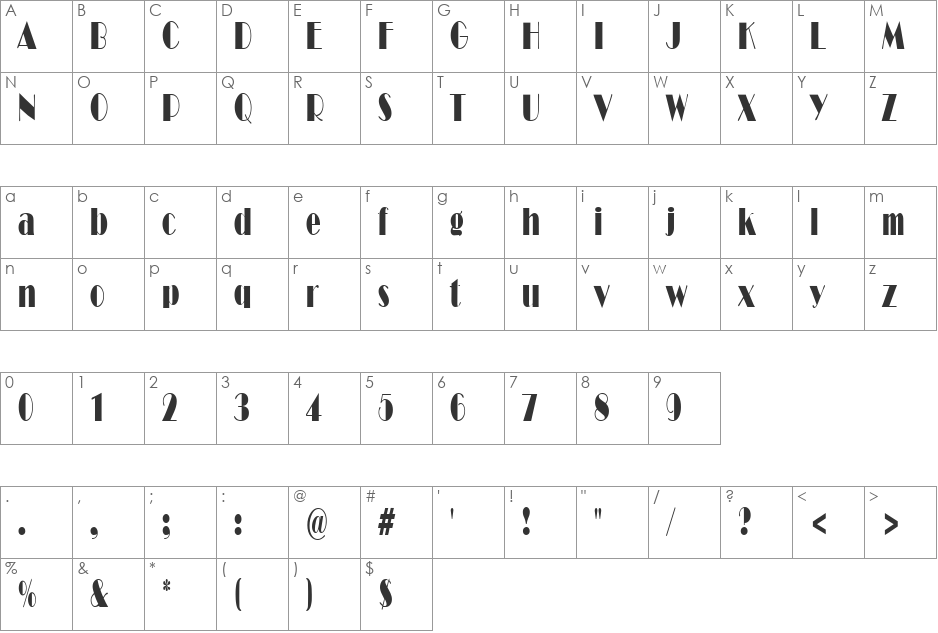 PT Capone Condensed font character map preview