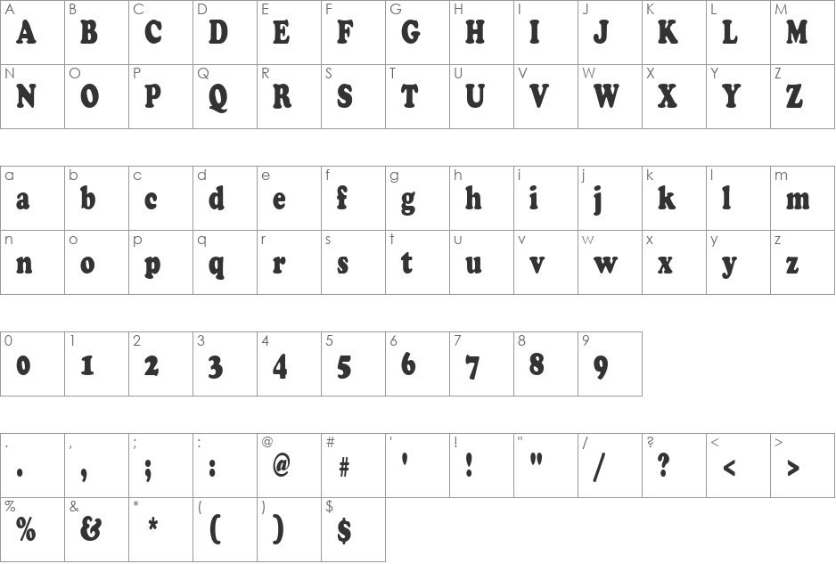 PT Cozy Condensed font character map preview