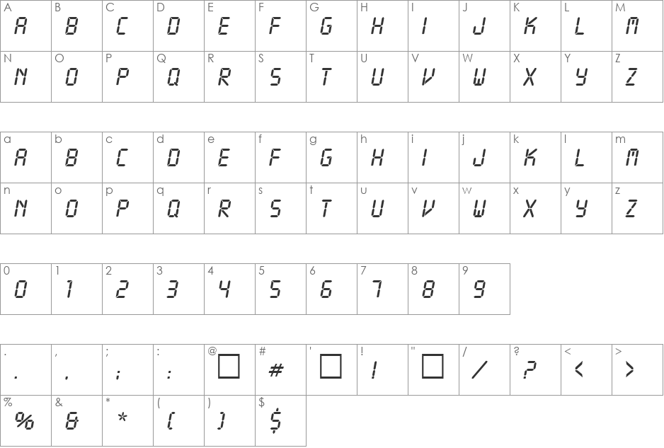 PT DigiCaps font character map preview