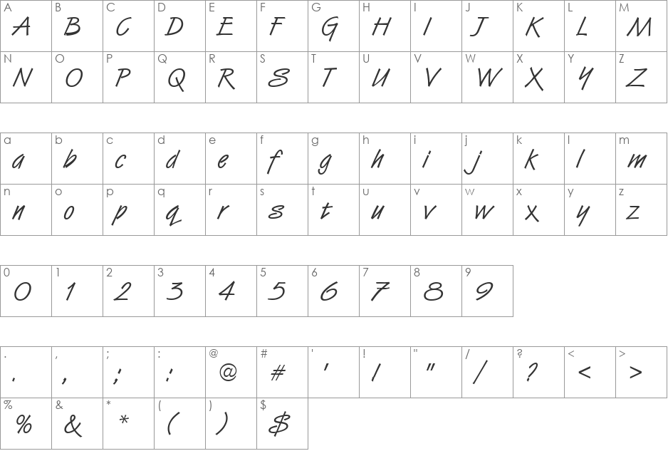 PT Hand Label font character map preview