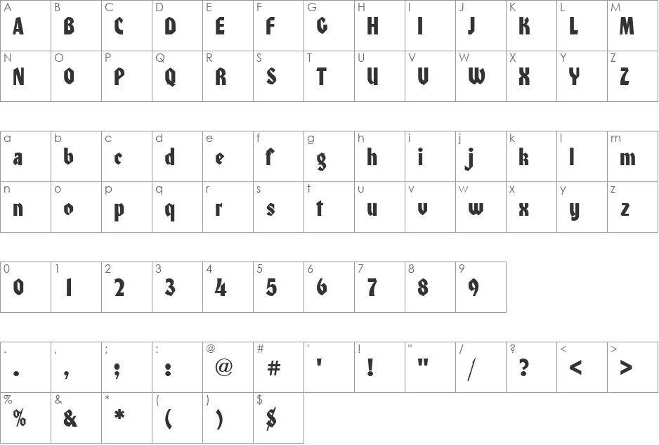 PT Klaus font character map preview