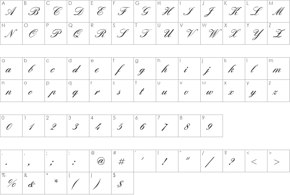 PT Orchid Medium font character map preview