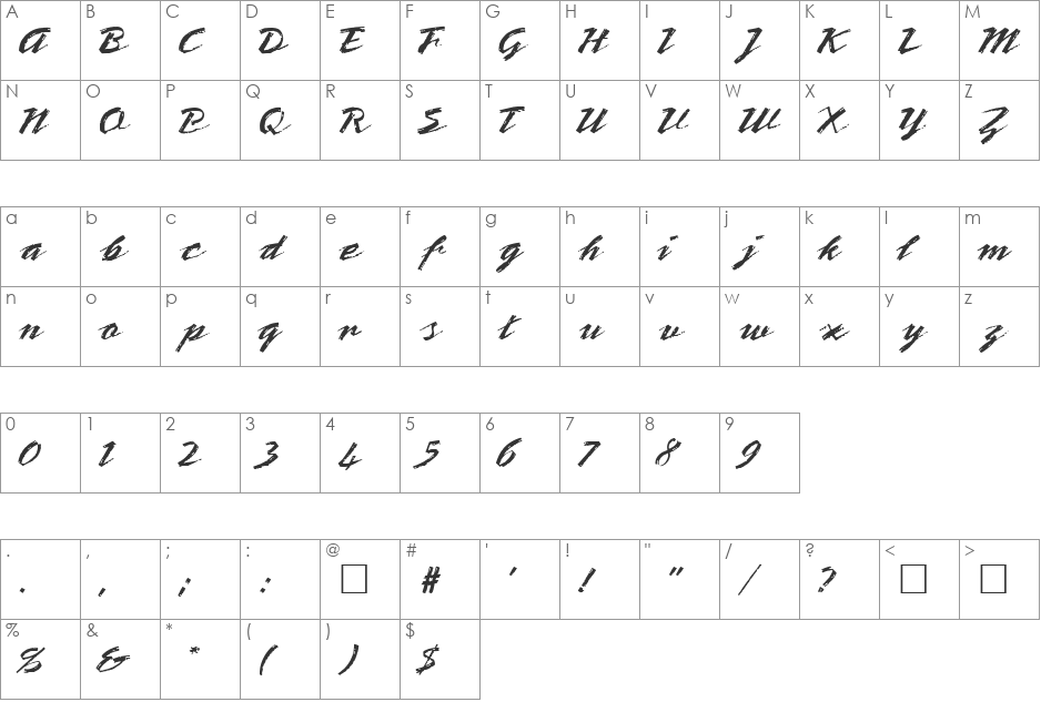 PT Quill font character map preview