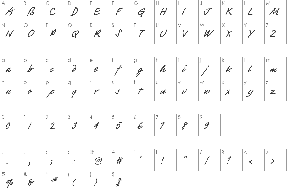 PT Script (Unreg.) Barguzin font character map preview