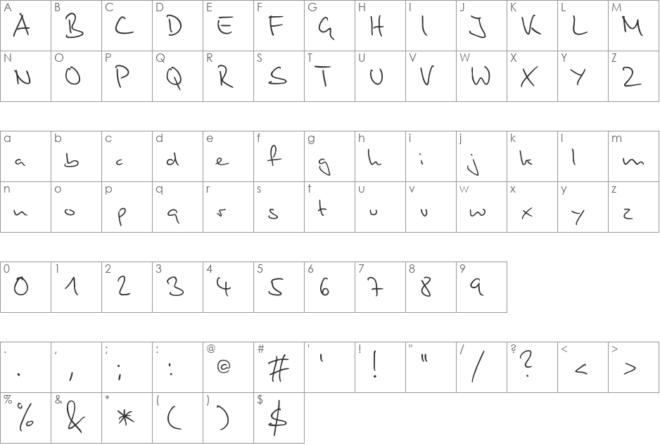 PT Script (Unreg.) Fog font character map preview