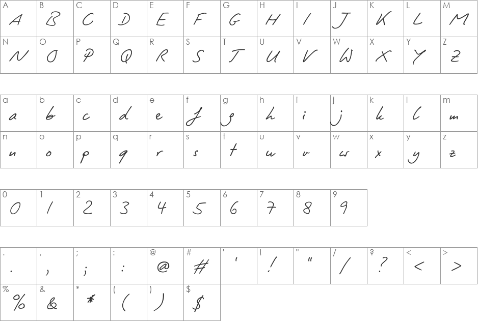 PT Script (Unreg.) Zephyr font character map preview
