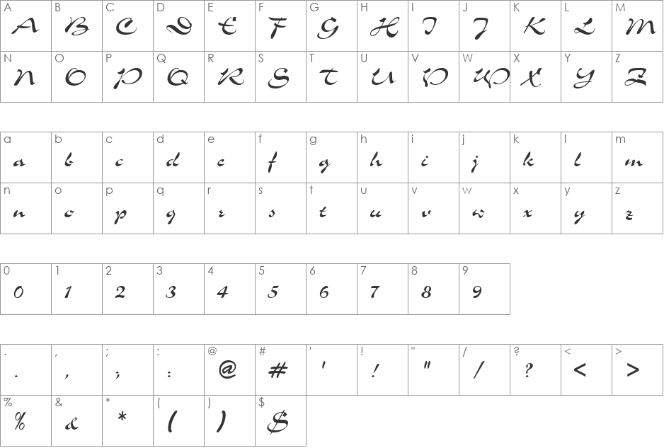 PT Whimsy font character map preview