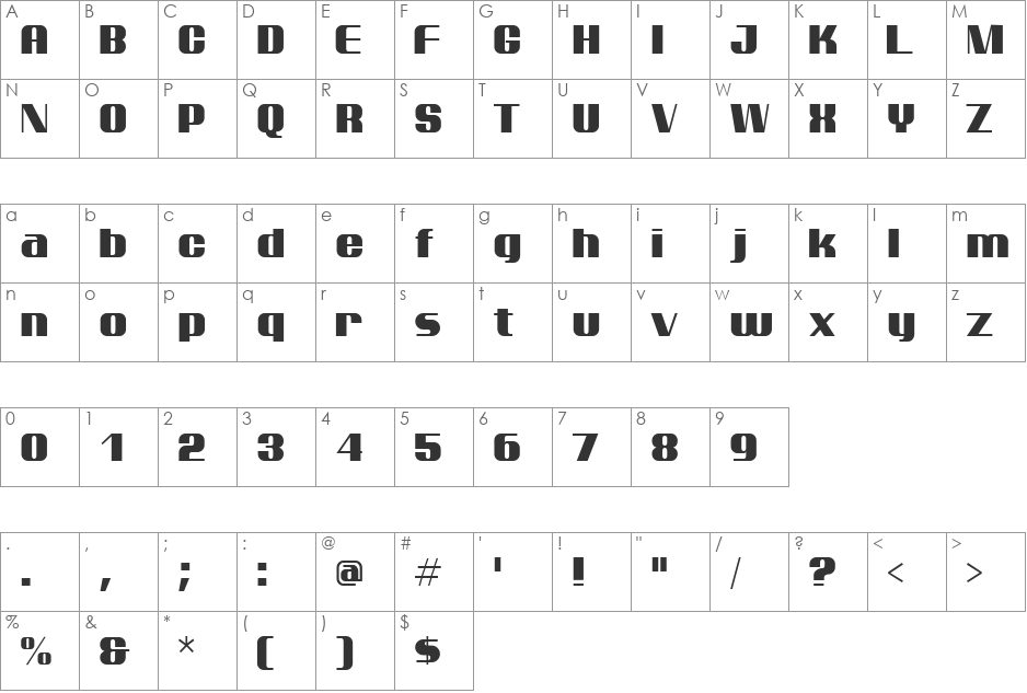Ptarmigan font character map preview