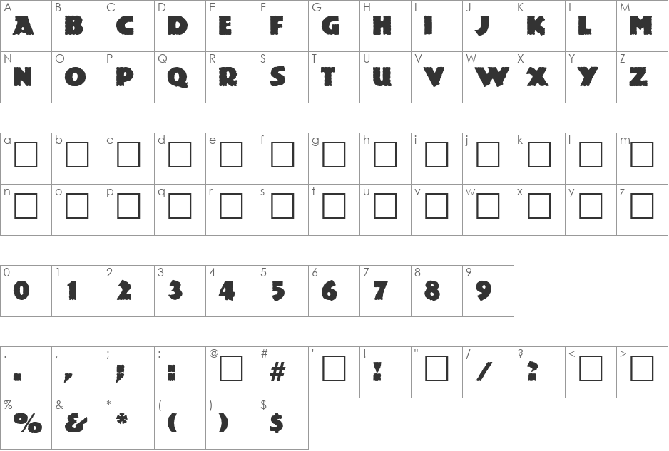 Publicity DB font character map preview