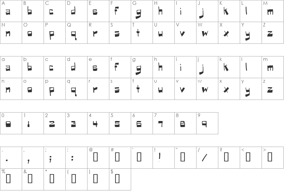 Puckfont font character map preview