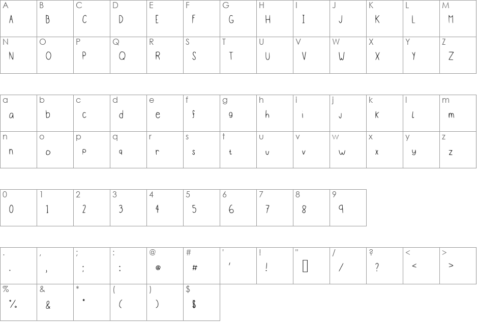 Pudding font character map preview