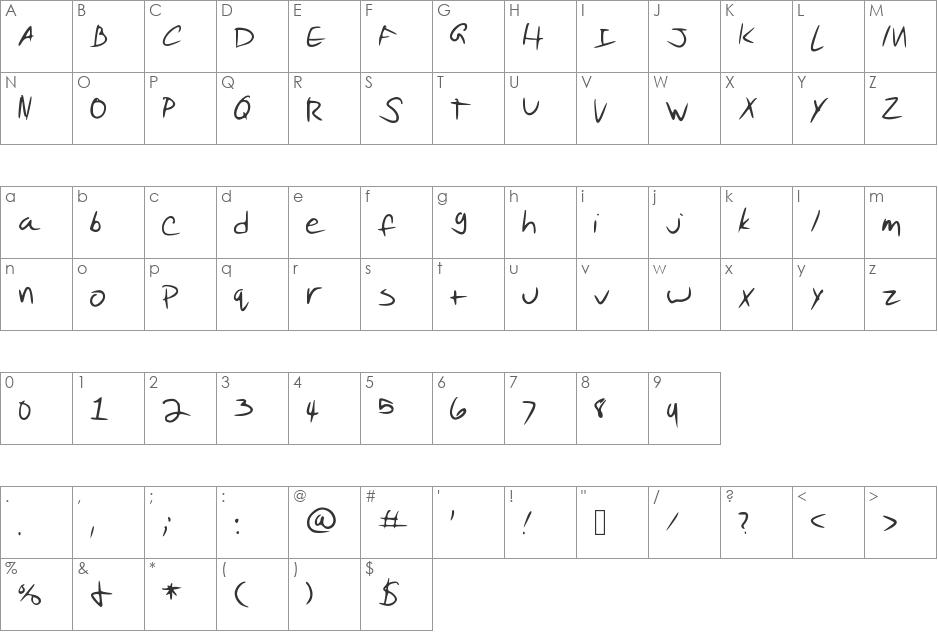 Pudding Script font character map preview