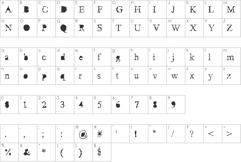 Pudmonkey ShrapnelFree font character map preview