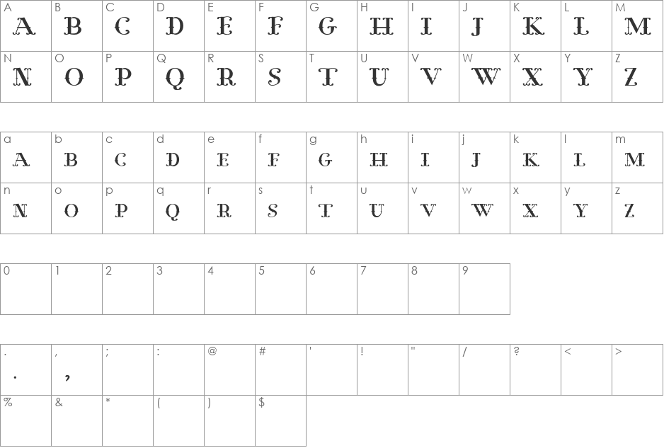 Pugsley font character map preview