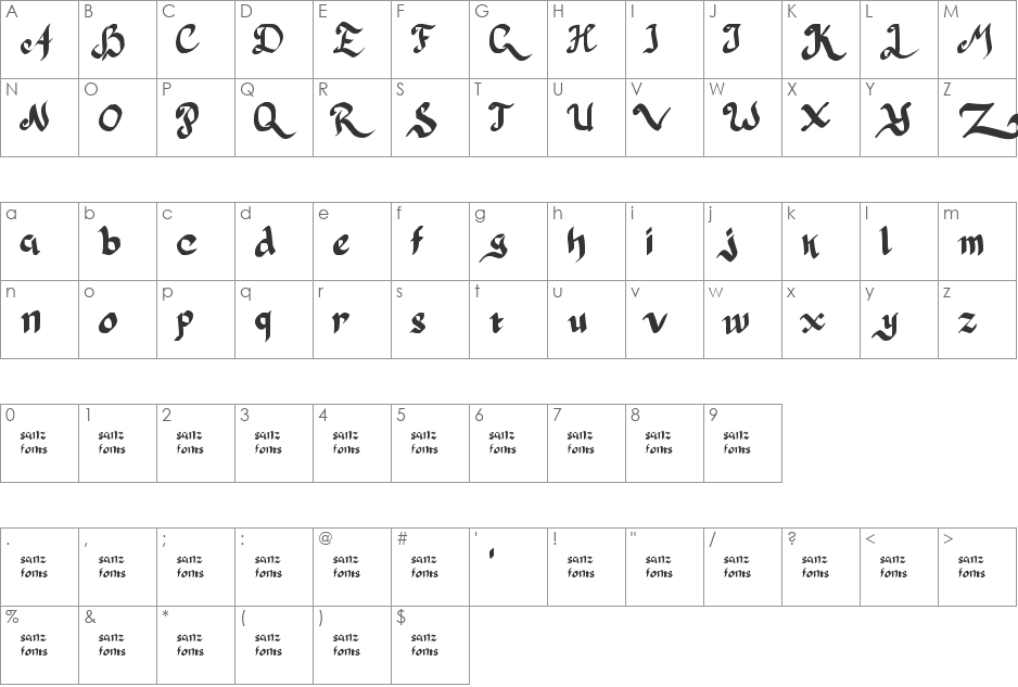 Pulang dari Paris font character map preview